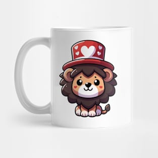 Cute Kawaii Valentine's Lion with Heart Top Hat Mug